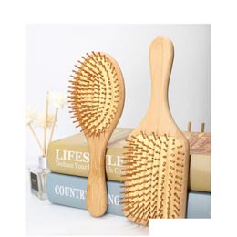 Hair Brushes Bamboo Detangling Brush Curved Mas Comb Portable Hairbrush For Women Straight Curly Styling Drop Delivery Otwce