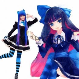 panty and stocking with garterbelt anime Heroine Anarchy Stocking Lolita Black maid Dr Wig Cosplay Costume women Suit Uniform e705#