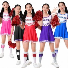children's cheerleading uniform foreign trade source five color CHEERS sleevel football baby cheerleading skirt women's match z0kC#