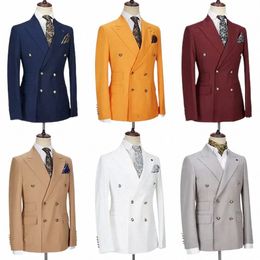 fi Peak Lapel Double Breasted Male Blazer Chic Formal Smart Casual Wedding Jacket Solid Blazer for Men Only 1 Piece 2024 J1Gx#