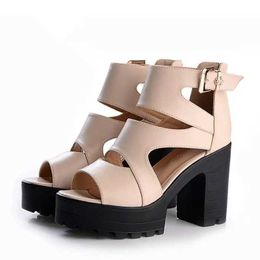Sandals 2024 Summer Hollow Fishbone Roman Shoes Womens Thick Heel Platform Cool Boots Fashion High Pump H240328IDXP