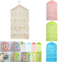 2024 16 Pockets Clear Hanging Bag Socks Tie Bra Underwear Rack Hanger Storage Organiser Foldable Wardrobe Wall Door Back Hanging Bags