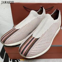 Casual Shoes 2024 Knitted Strip Sneakers Couple Vulcanised Elastic Mesh Loafers Autumn Drinving Walk For Men & Women