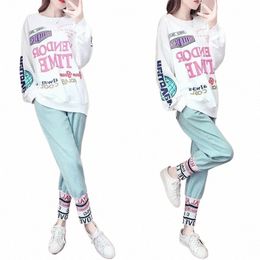 women's Casual Sweat Suit 2024 Spring And Summer New Fi Loose Crop Tops And Harem Pants 2 Two Piece Set Matching For Women j9kk#