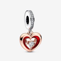 Charms 925 Sterling Silver Two-tone Radiant Heart Dangle Charms Fit Original European Charm Bracelet Fashion Women Wedding Engagem200D