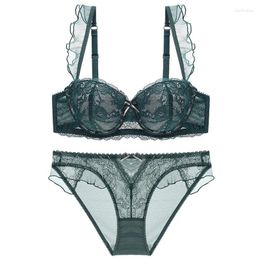 Bras Sets French Cute Ruffle Edge Bra & Brief Sexy Women's Insertable Underwear Lace Tops Outfits For Pretty Girl Everyday