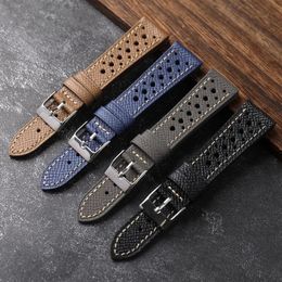 Handmade Breathable Genuine Leather Watchband 18 20 21 22MM First Layer Cowhide Leather Hand Palm Pattern Mens Strap Soft 240313