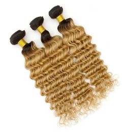 Deep Wave 1B 27 Strawberry Blonde Virgin Brazilian Human Hair Weaves 3Pcs Wavy Honey Blonde Ombre Human Hair Bundles Deals Double 6867111