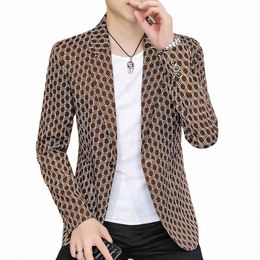 hoo 2023 Men's New Autumn Letter Printed blazer Youth Slim Fit Handsome Casual blazer z3Pw#