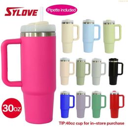 Insulated 30oz Tumbler with Handle Straw Lid Reusable Stainless Steel Travel Mug Hot Cold Drinks Leakproof Water Bottle for Women and Men - Perfect Valentine's