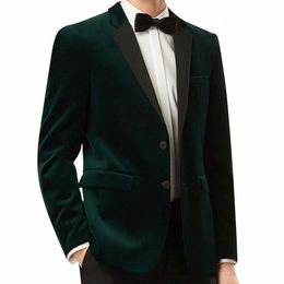 mens Veet Blazers Custom Made Slim Fit Dark Green Veet Jacket MenTailored Veet Blazers For Men Suit 2PCS T3lv#