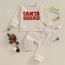 Clothing Sets Baby Pants Set Long Sleeve Crew Neck Letters Sweatshirt With Elastic Waist Sweatpants Christmas Outfit For Girls Boys