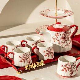 Teaware Sets Chinese Style Red Water Bottle Relocation Home Tea Cup Set For Living Room High-end Feeling