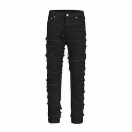 harajuku Frayed Distred Retro Black Jeans Pants Men and Women Straight Ripped Hole Solid Color Baggy Casual Denim Trousers p5lh#