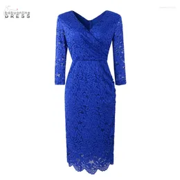 Party Dresses Elegant V Neck Lace Evening Three Quarter Sleeve Pattern Shelth Women Mother Of The Bride Gown Vestido De Festa