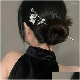 Hair Clips Barrettes Vintage Lotus Sticks For Women Retro Simple Flower Disc Hairsticks Chopsticks Hairpins Headdress Accessories Drop Otmf9