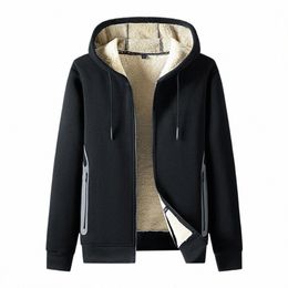 male Autumn And Winter Fleece Hooded Jacket Solid Color Lg Sleeve Warm Sweatshirt Cott Coat w3Ao#