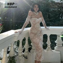 Casual Dresses NEONBABIPINK Sexy Party Women Lace Off Shoulder Flare Sleeve Long Dress Elegant Wedding Guest Outfit For Woman N66-ED20