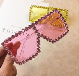 WholeOversize Square Sunglasses Women Fashion Luxury rhinestone Sunglasses Big Shades Transparent Pink Yellow Sun Glasses Fem1676277