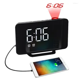 Table Clocks FM Radio LED Digital Smart Alarm Clock Watch Electronic Desktop USB Wake Up With 180° Time Projector Snooze