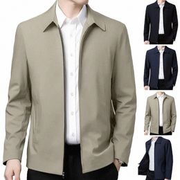 men Jacket Elegant Mid-aged Men's Lapel Jacket with Zipper Closure Pockets for Formal Busin Casual Wear in Spring Fall Full F0qb#