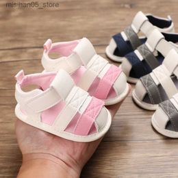 Sandals Boys and Girls Summer Baby Shoes 0-18M Solid Soft Sole Breathable Sandals Baby Anti slip Hollow Design Backrest Beach Shoes Q240328