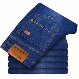 busin Casual Stretch Slim Jeans New Men's Brand Fi Jeans 80s Classic Trousers high-grade Denim Pants dropship t7tF#