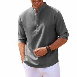 men Shirt Stand Collar Butt Men Top Lg Sleeve Cufflinks Men Shirt Mid Length Soft Casual Slim Fit Daily Shirt x7MP#