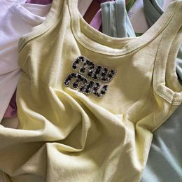 Women's T Shirt Designer Tee Summer Miui Nail Bead Letter Heavy Industry Tight Fitting Vest New Slimming Suspender Bottom Sleeveless Top 447