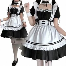 black Cute Maid Costumes Girls Women Lovely Maid Cosplay Costume Animati Show Japanese Outfit Dr Clothes M40d#