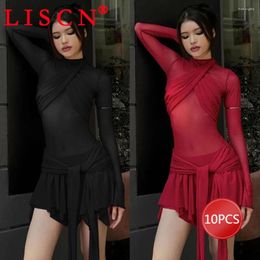 Casual Dresses 10 Bulk Items Wholesale Lots Women Spring 2024 Mesh See Through Bandage Mini Dress Sexy Y2k Evening Club Party K12915