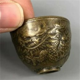 Sculptures Exquisite Chinese Old Brass Handwork Auspicious Dragon Collectible Wine Cup