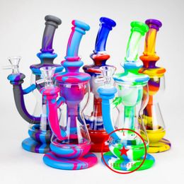 Latest Colourful Silicone Bong Pipes Kit Bubbler Hookah Waterpipe Oil Rigs Philtre Handle Bowl Portable Hourglass Style Dry Herb Tobacco Cigarette Holder Smoking DHL