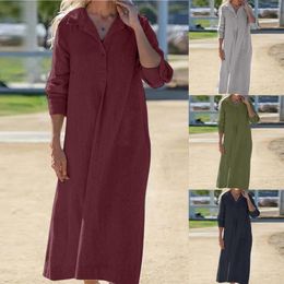 Casual Dresses Women's Solid Color Fashion Long Shirt Dress Lapel Sleeve Buttons Loose Vest Robe Summer For Women Elegant