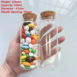 Jars 33*47*120mm 150ml Candy Glass Bottles Cork Stopper Spicy Storage Dragees Jar Bottle Food Containers Glass spice Jars Vials