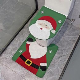 Toilet Seat Covers Cover Mat Set Christmas Festive Bathroom Decor Snowman Santa Elk Print Floor