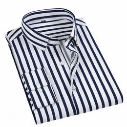 busin Dr Shirt Men's Lg-sleeve Autumn Spring Fi Striped Printed Casual Formal White Work Simple Basic Shirts 742p#