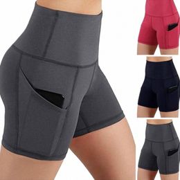 gym Jogging Running Shorts Yoga Shorts Women High Waist Lifting Push Up Tight Sports Pocket Fitn Yoga Short Pants o8ur#