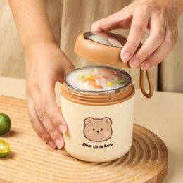 Dinnerware Stainless Steel Lunch Bento Box With Foldable Spoon Handle Cute Bear Thermal Cup Kitchen Tableware For Or Cold