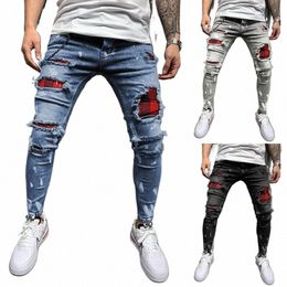 2023 Fi Men Jeans Streetwear Knee Hole Ripped Stretch Skinny Denim Pants Autumn Summer Jeans for Men Jogger Pants Slim Fit R1mQ#