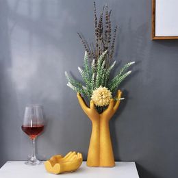 Vases European Hand Model Ceramic Vase Decoration Home Livingroom Table Figurines Crafts Office Desktop Flower Arrangement Accessories