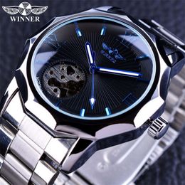 Winner Men's Casual Style, Hollow and Transparent Bottom, Fully Automatic Mechanical Watch, Fashionable Polygonal Dial