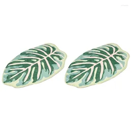 Bath Mats 2X Modern Leaf Pattern Bathroom Toilet Waterproof Microfiber Mat Green Tropical Plants Home Door Non-Slip 1