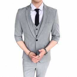 jackt+vest+pantset Men Suits Half Sleeve Spring Summer Slim British Short Sleeve Blazer Coat Trend Male Designer Tuxedo K0X1#