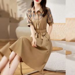 elegant plaid shirt dresses for women designer summer party dress short sleeve women's clothing