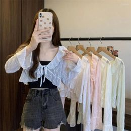 Scarves Summer Women Thin Sunscreen Cardigan Lace-up Tops Female Korean Style Lantern Sleeve Short Coat Casual Sun Protected