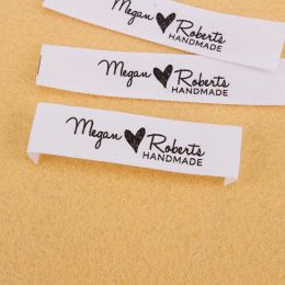 accessories Custom Sewing Labels, Personalized Brand, Clothing Tags, Logo, Business Name, Heart, White Fabric, 100% Cotton, MD5033