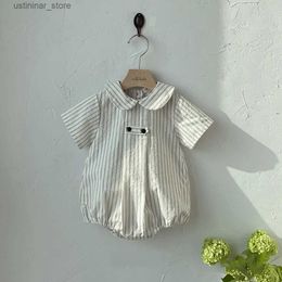 T-shirts 2023 Summer New Baby Short Sailor Collar Bodysuit Infant Toddler Lapel Casual Striped Jumpsuit Boy Girl Newborn Clothes 0-24M24328