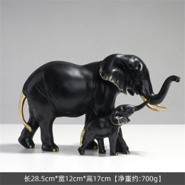 Sculptures New Elephant Mom and Kid Resin Sculpture Figurine Statue Office Home Decoration Ornaments Desktop Decor Handmade Craft Art