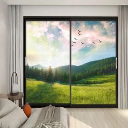 Window Stickers PVC Privacy Glass Film Forest Scenery Pattern Frosted Door Decoration Sun Blocking Static Clings